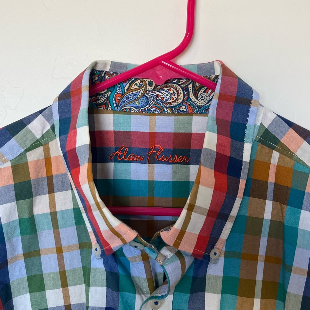 Alan Flusser colorful plaid button down shirt large